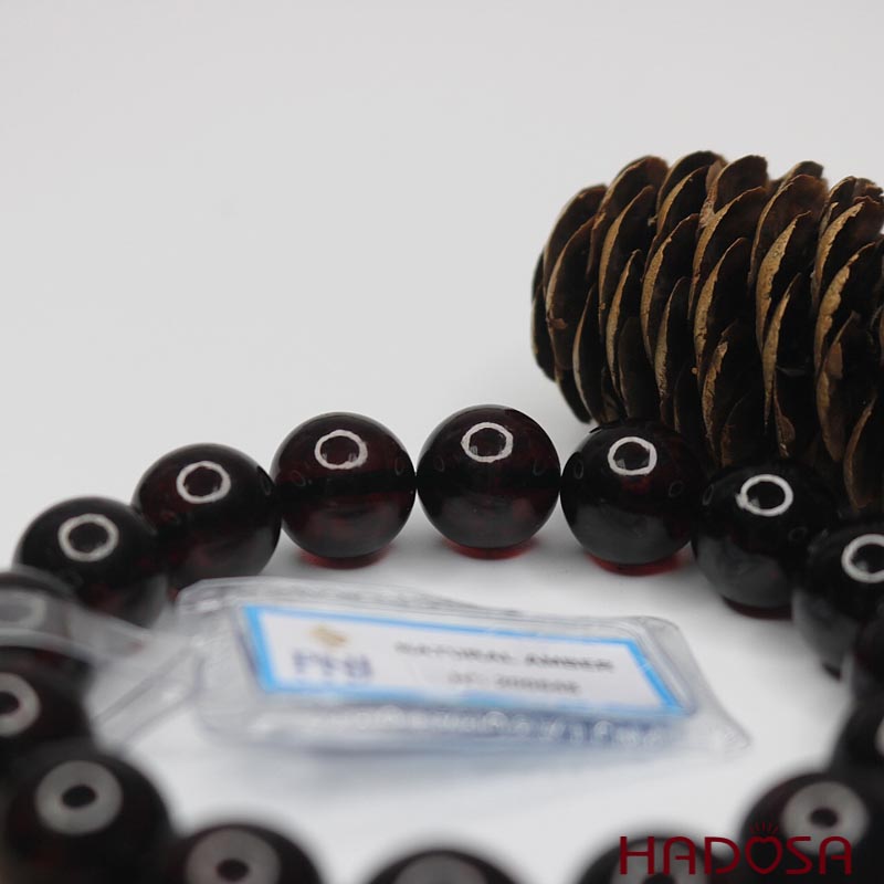 Vòng Hổ Phách Baltic Huyết đen 14mm