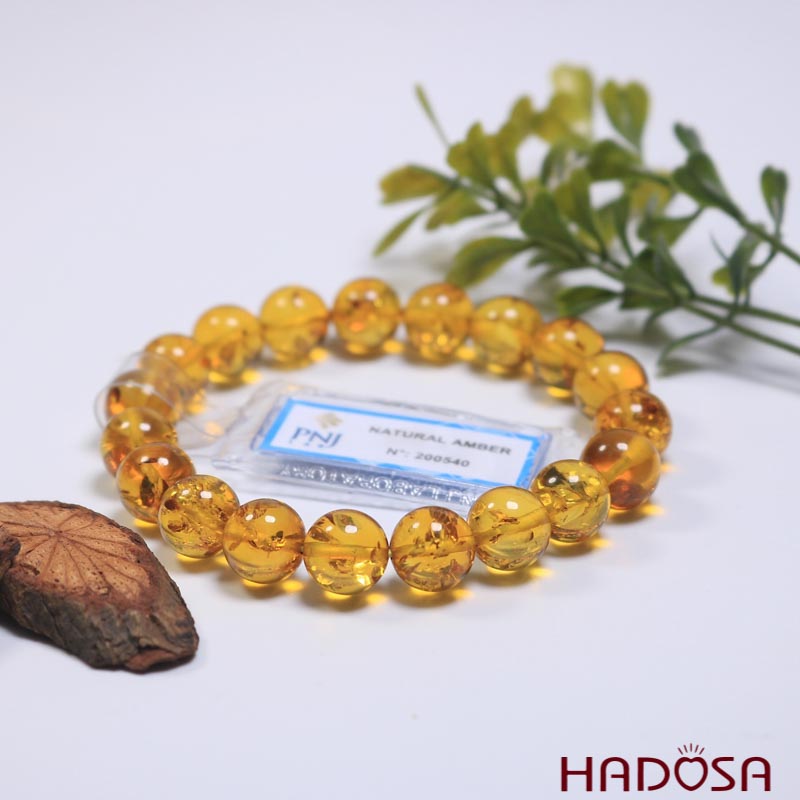 Vòng Hổ Phách Cognac Baltic vàng 10mm cao cấp