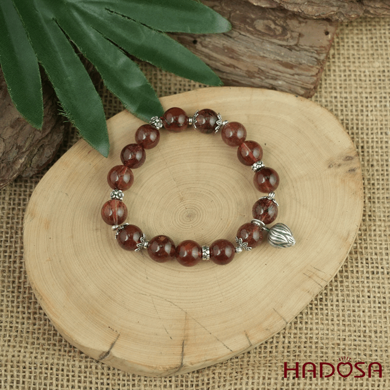 Vòng Thạch anh tóc đỏ 10mm mix charm bạc 925