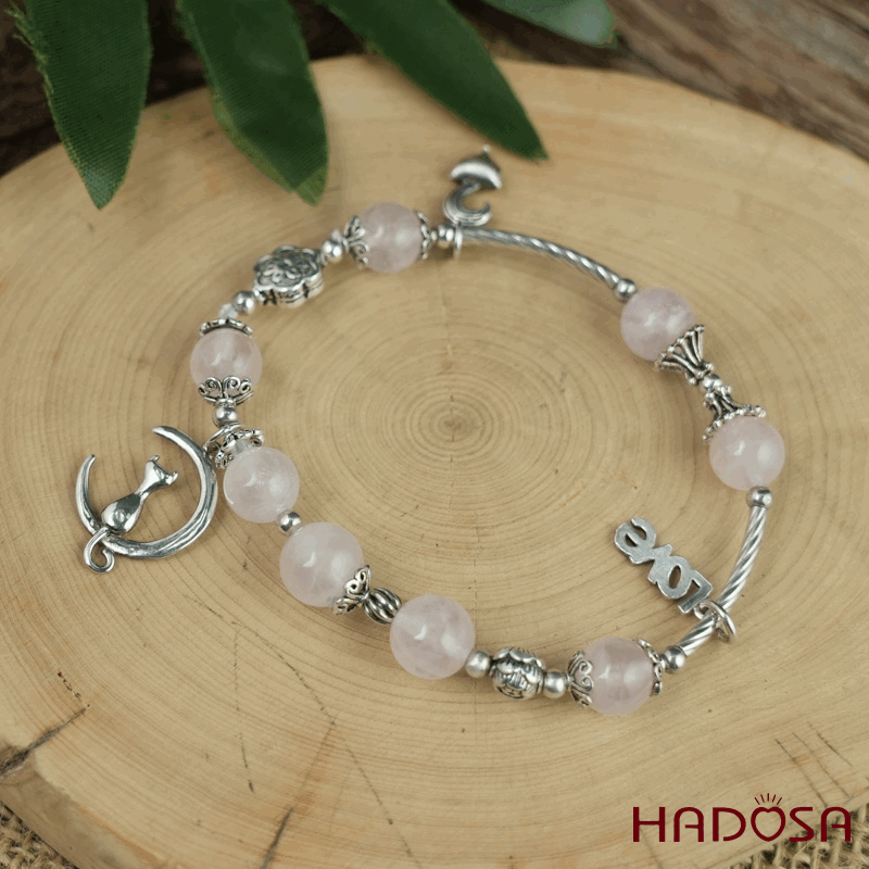 Vòng Thạch Anh Hồng 8mm mix charm bạc 925 (Hỏa, Thổ)