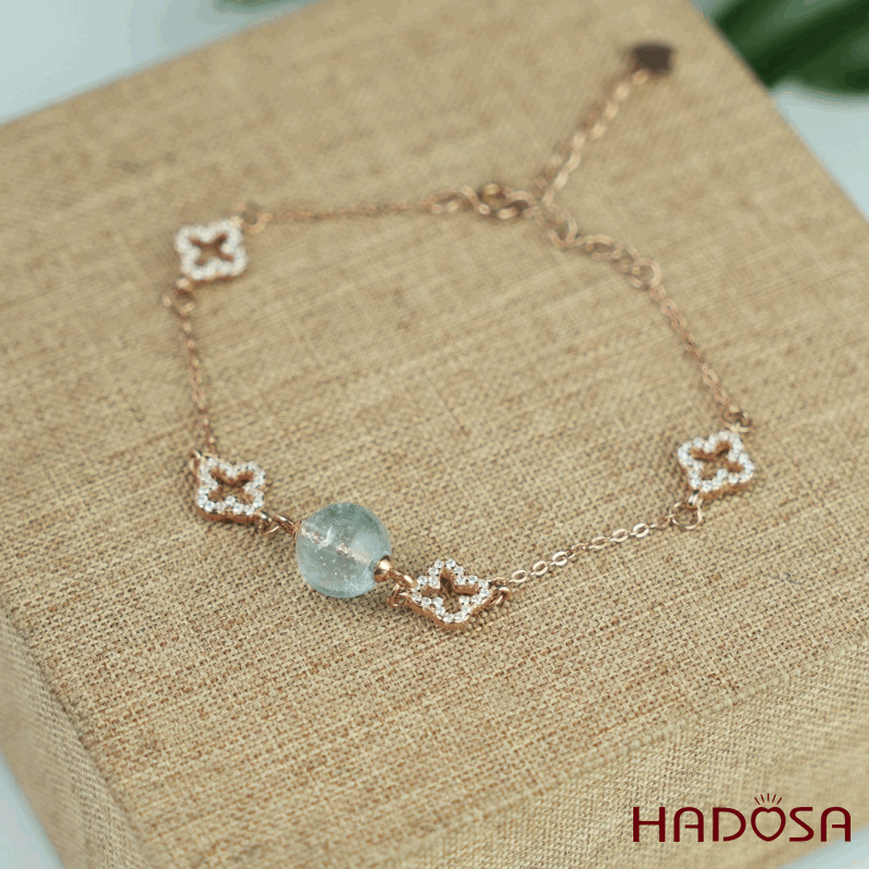 Lắc tay bạc mạ vàng hồng đính đá Topaz 9mm