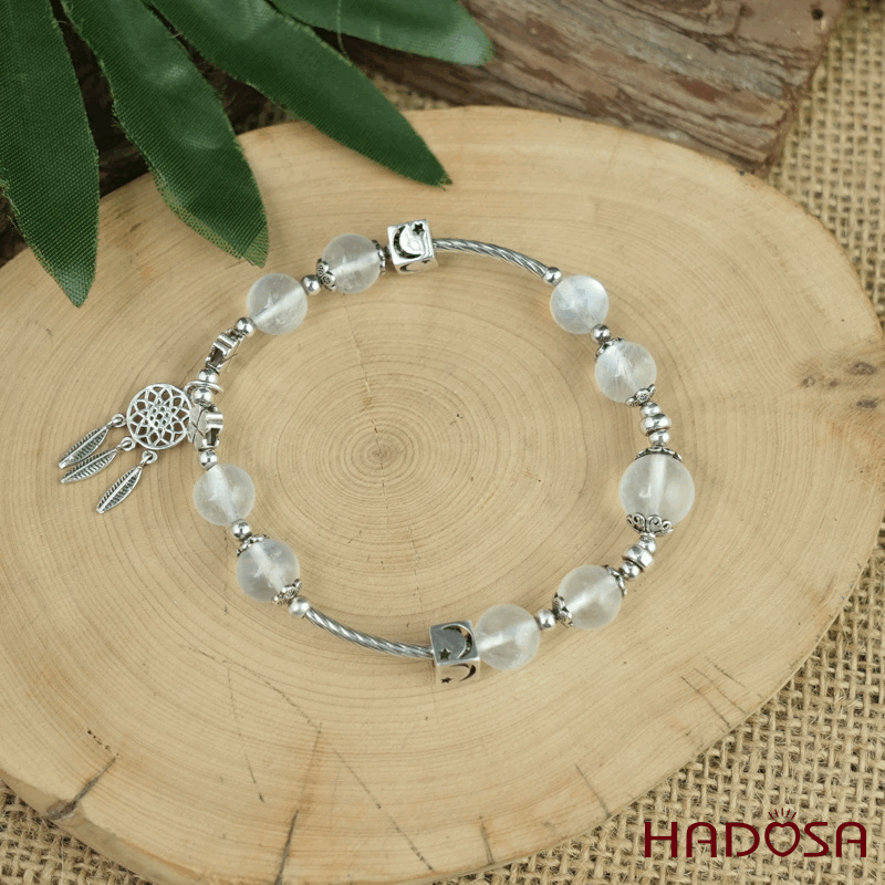 Vòng đá Mặt Trăng 8mm chuẩn 8A mix charm bạc 925