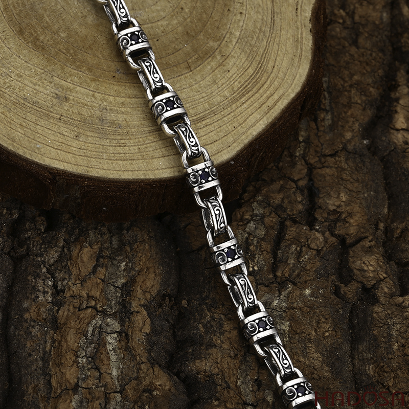 Vòng Tay Nam Bạc Thái Mắt Xích Hồi Văn Cách Điệu