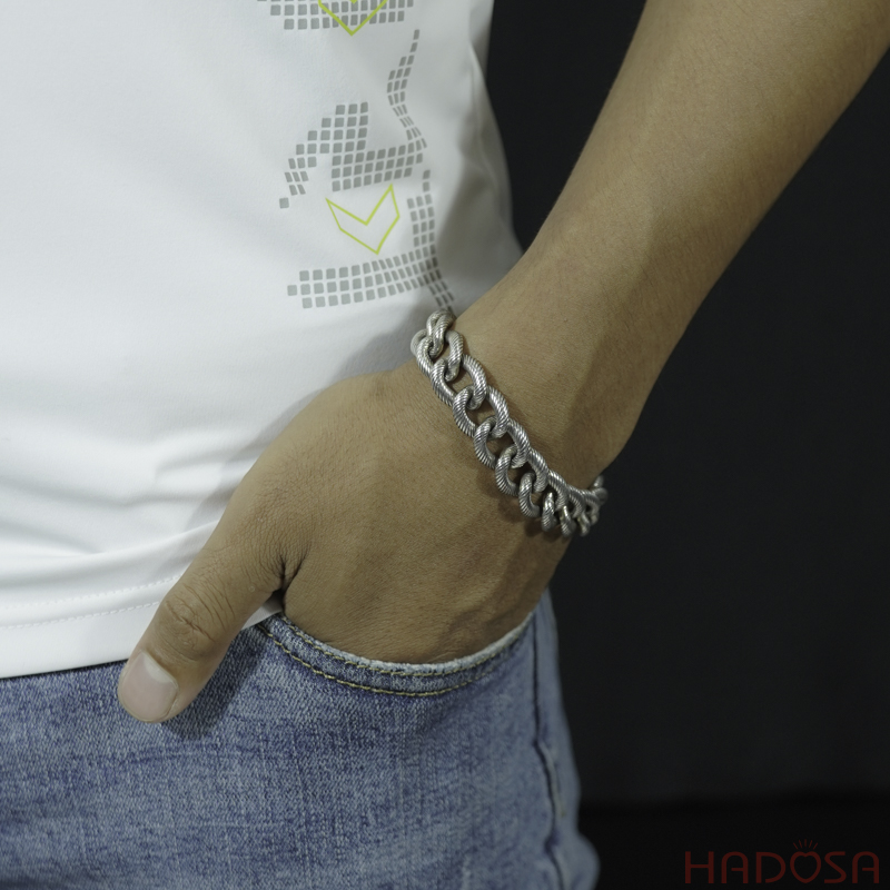 Vòng tay nam bạc Thái khoen lật cá tính