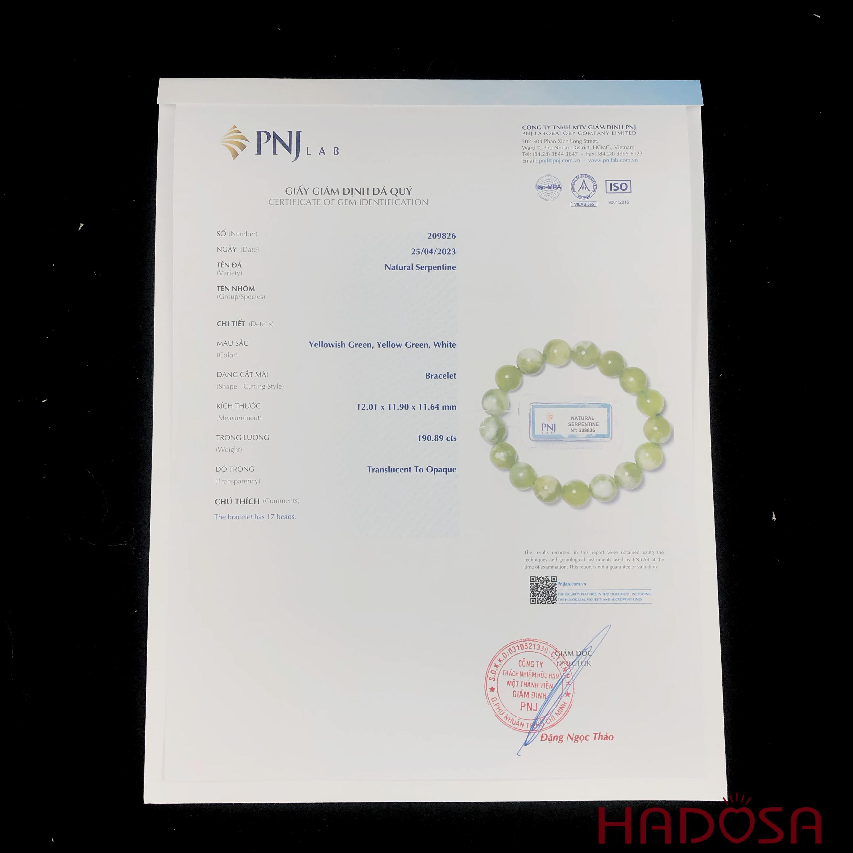 Vòng tay ngọc Serpentine 12mm