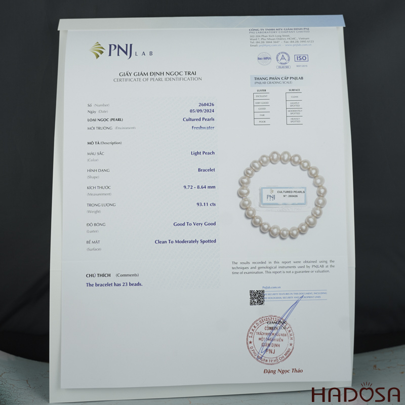 Vòng tay Ngọc trai hồng 8-9mm chuẩn 4A