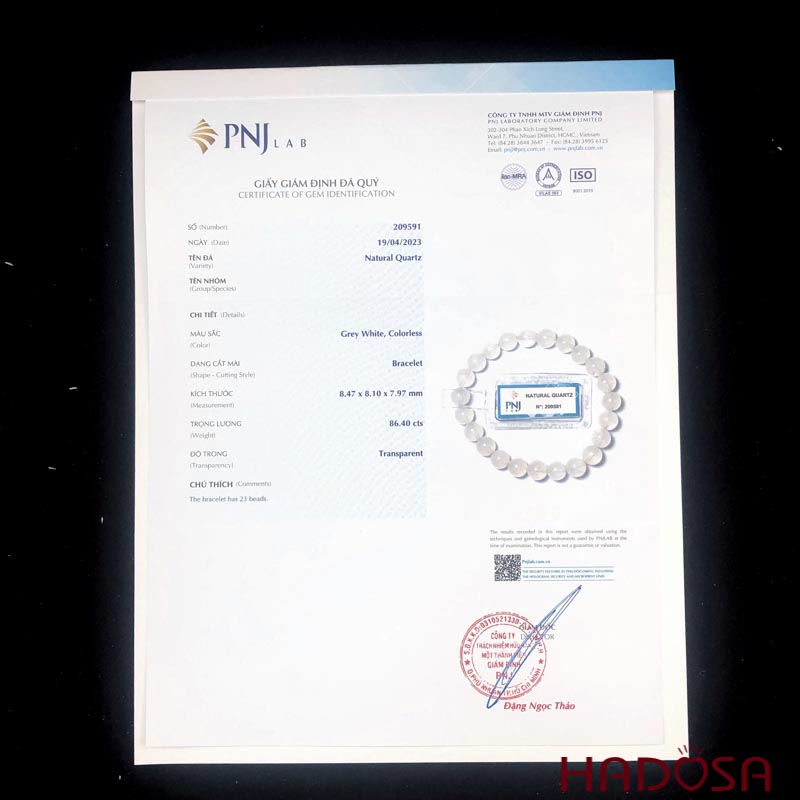 Vòng Thạch anh trắng ánh trăng 8mm chuẩn 6A