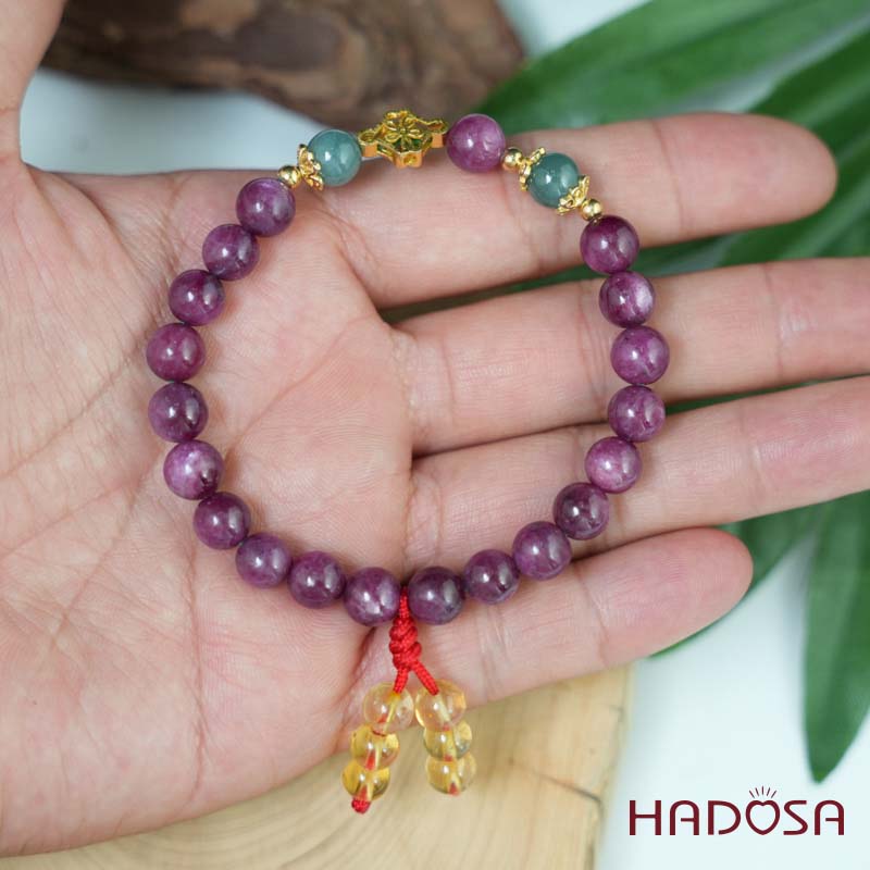 Vòng tay Ruby Nam Phi 7mm mix charm bạc 925