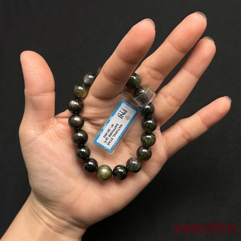 Vòng đá Sapphire ánh titan cao cấp 10.5mm chuẩn 5A