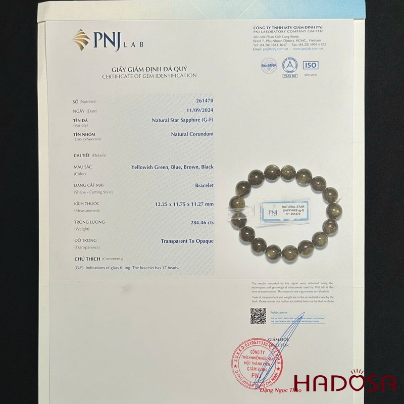 Vòng đá Sapphire ánh titan cao cấp 11.5mm chuẩn 5A