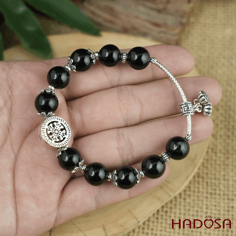 Vòng Thạch anh đen 10mm mix charm bạc