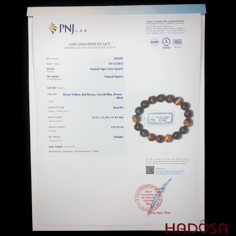 Vòng Thạch anh mắt hổ tam tài 12mm chuẩn 6A