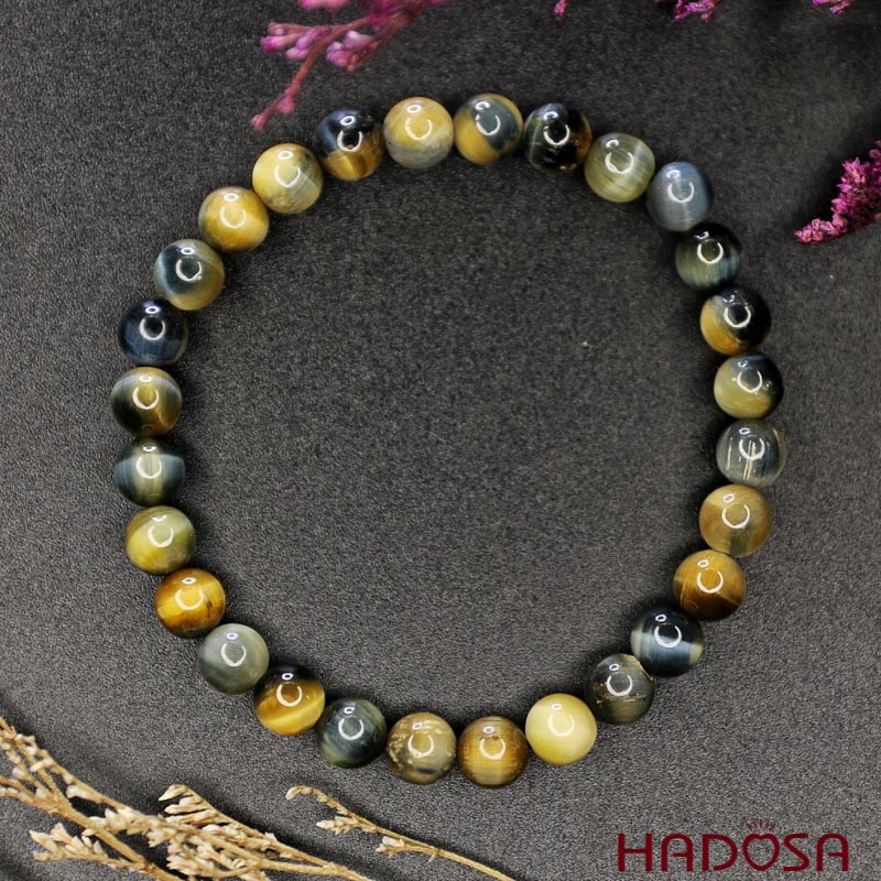 Vòng Thạch Anh Mắt Hổ Xanh Vàng 6mm chuẩn 5A