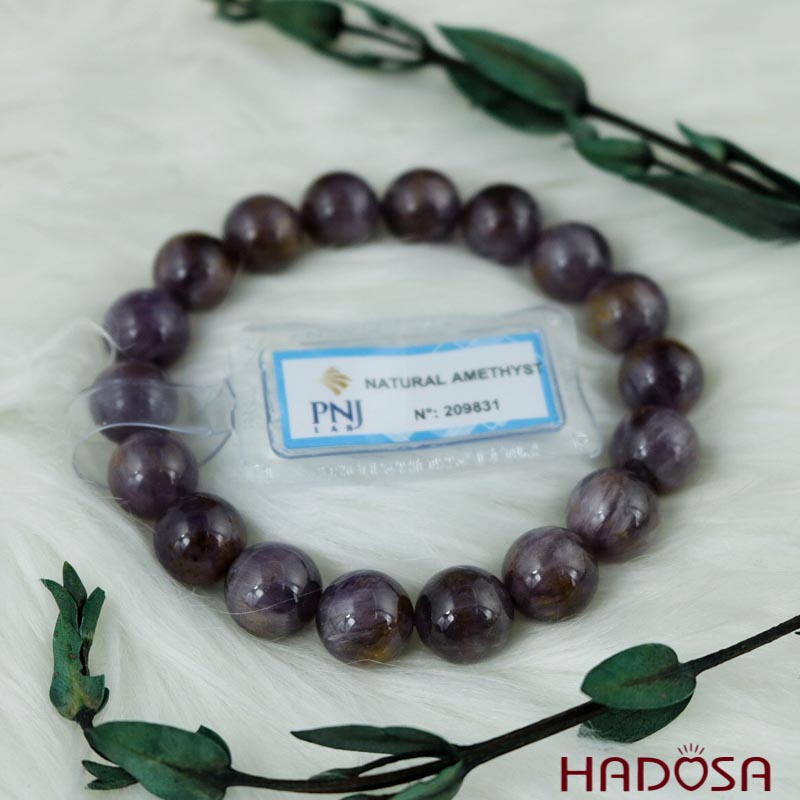 Vòng thạch anh tím tóc vàng 11mm chuẩn 5A