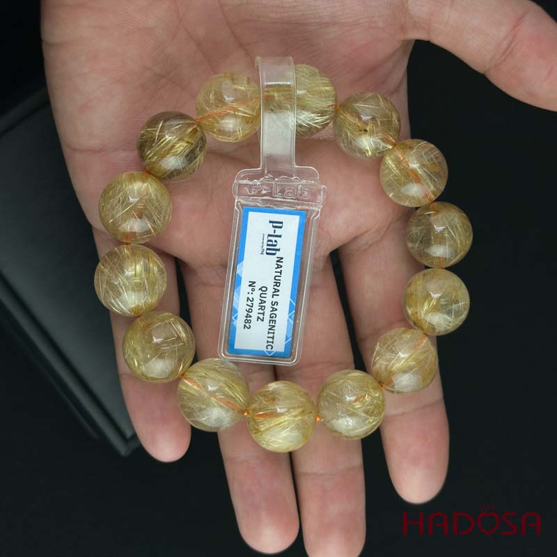 Vòng tay Thạch Anh tóc vàng 15mm cao cấp chuẩn 6A