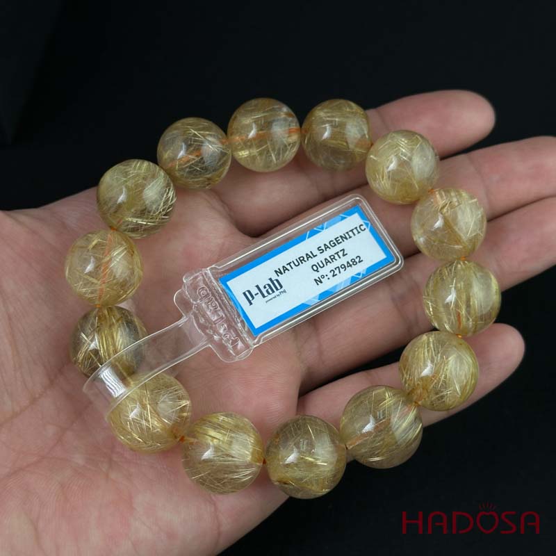 Vòng tay Thạch Anh tóc vàng 15mm cao cấp chuẩn 6A