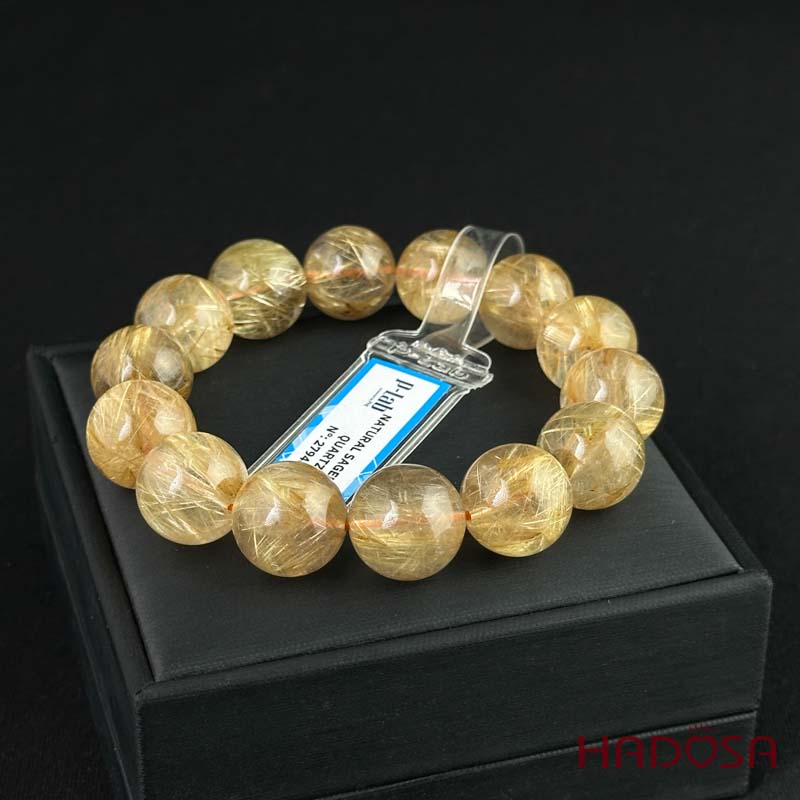 Vòng tay Thạch Anh tóc vàng 15mm cao cấp chuẩn 6A