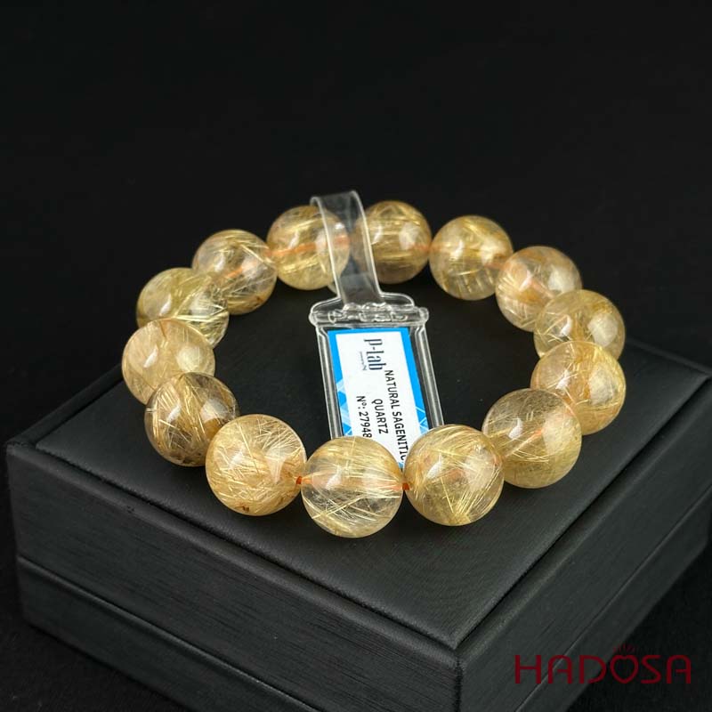 Vòng tay Thạch Anh tóc vàng 15mm cao cấp chuẩn 6A