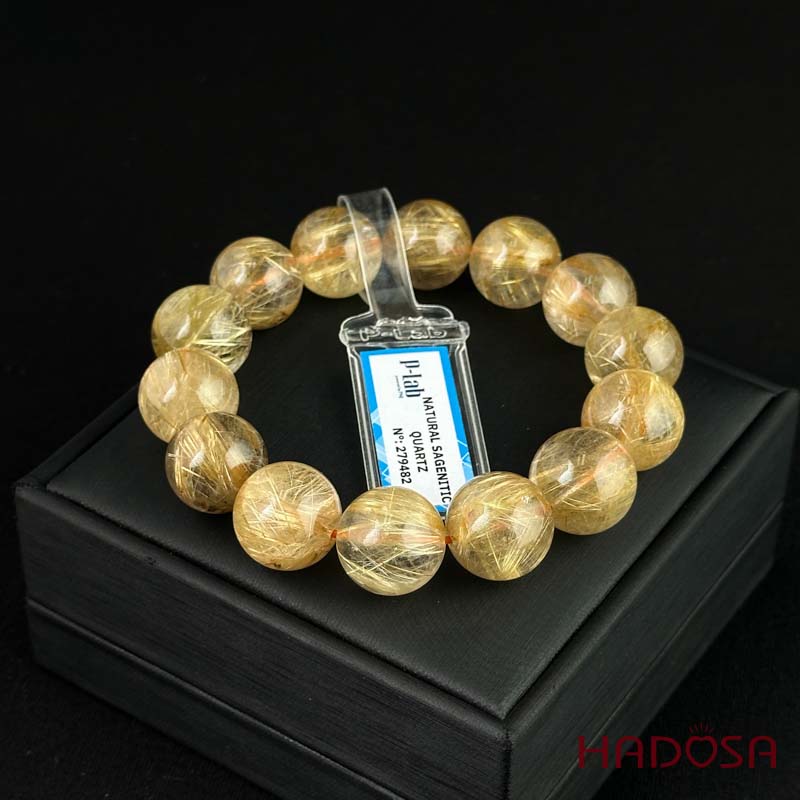 Vòng tay Thạch Anh tóc vàng 15mm cao cấp chuẩn 6A