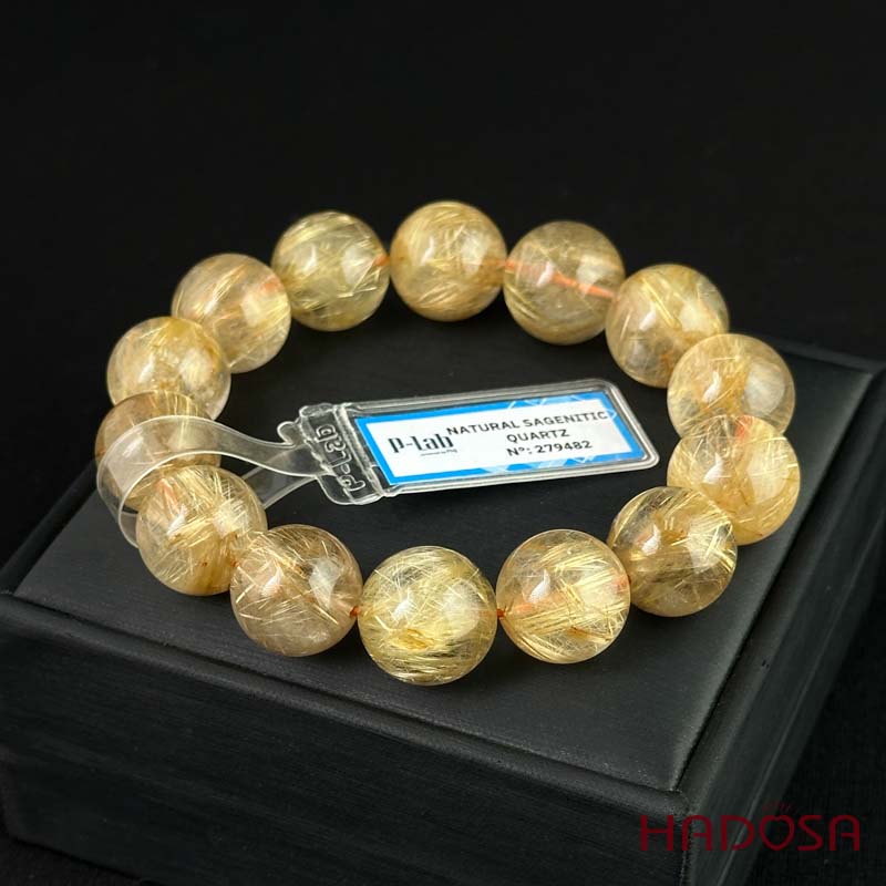 Vòng tay Thạch Anh tóc vàng 15mm cao cấp chuẩn 6A