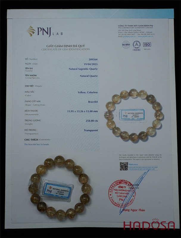 Vòng Thạch anh tóc vàng 13mm chuẩn 6A+