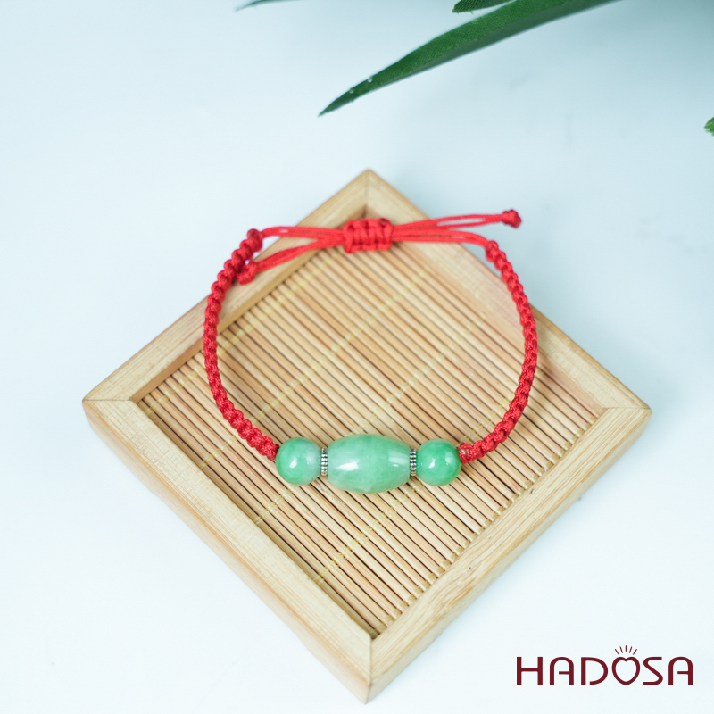 Vòng tay thắt Lu thống Cẩm Thạch xanh lý táo 11x15mm
