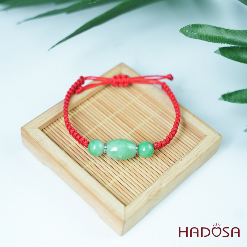 Vòng tay thắt Lu thống Cẩm Thạch xanh lý táo 11x15mm