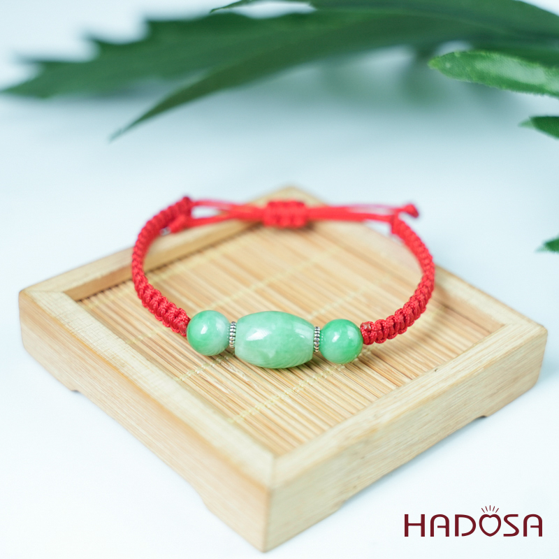 Vòng tay thắt Lu thống Cẩm Thạch xanh lý táo 11x15mm