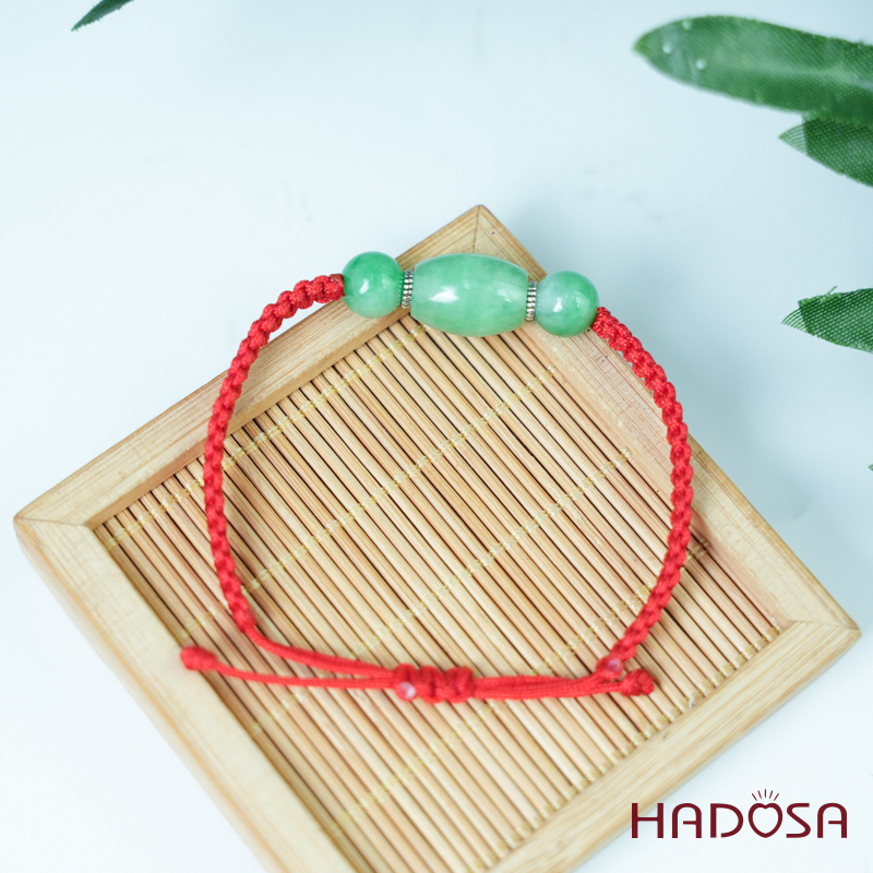 Vòng tay thắt Lu thống Cẩm Thạch xanh lý táo 11x15mm