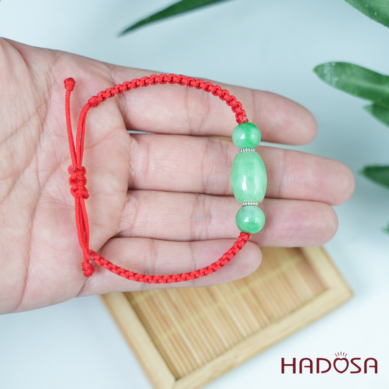 Vòng tay thắt Lu thống Cẩm Thạch xanh lý táo 11x15mm