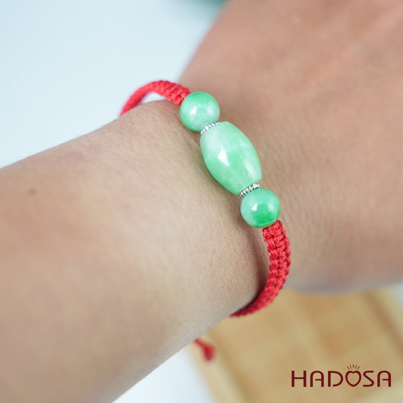 Vòng tay thắt Lu thống Cẩm Thạch xanh lý táo 11x15mm