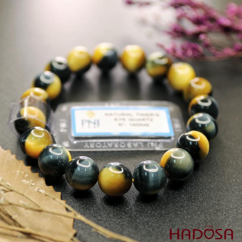 Vòng Thạch Anh Mắt Hổ Xanh Vàng 10mm cao cấp chuẩn 6A