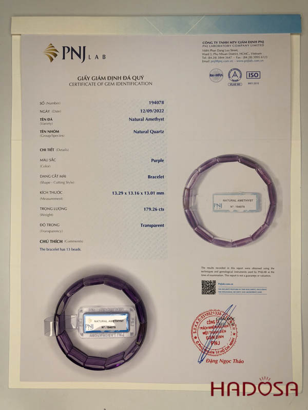Vòng Thạch anh tím bản 13x16mm chuẩn 5A