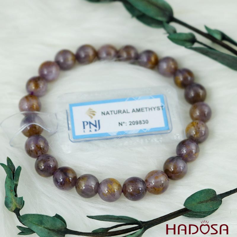 Vòng thạch anh tím tóc vàng 8mm chuẩn 5A