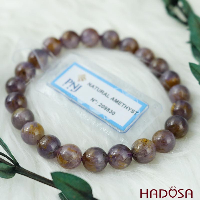 Vòng thạch anh tím tóc vàng 8mm chuẩn 5A