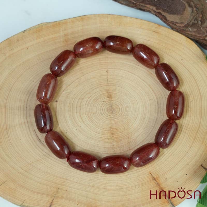 Vòng hạt trụ Thạch anh tóc đỏ 9*15 chuẩn 5A