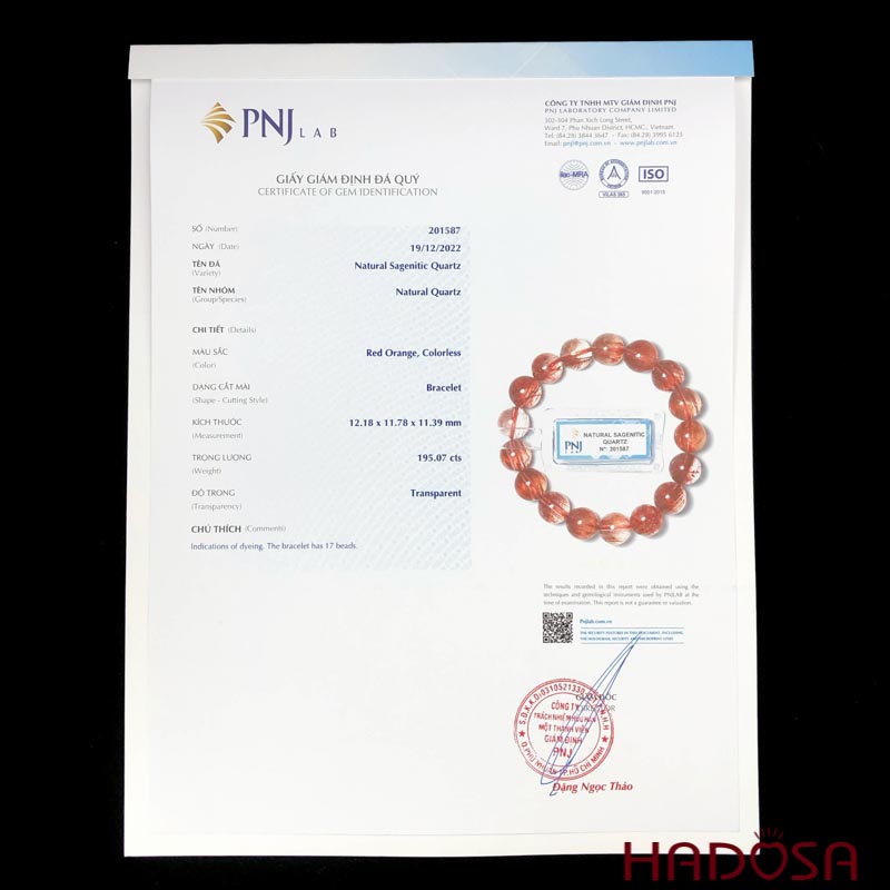 Vòng Thạch anh tóc đỏ 12mm chuẩn 6A