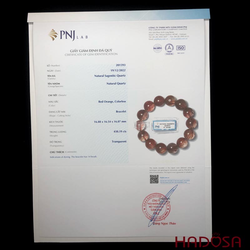 Vòng Thạch anh tóc đỏ 16mm chuẩn 6A