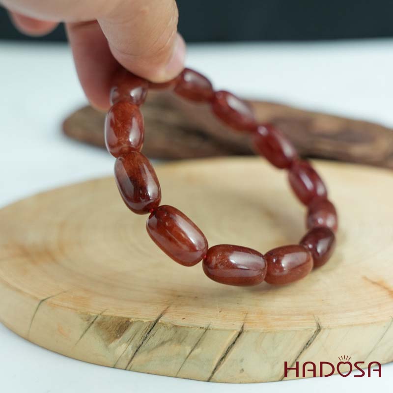 Vòng hạt trụ Thạch anh tóc đỏ 9*15 chuẩn 5A