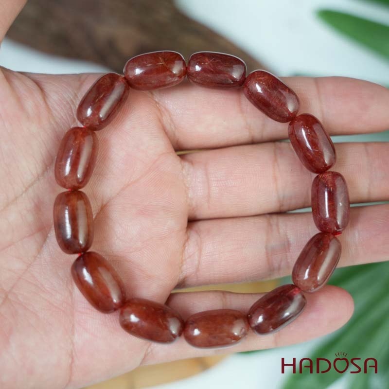 Vòng hạt trụ Thạch anh tóc đỏ 9*15 chuẩn 5A