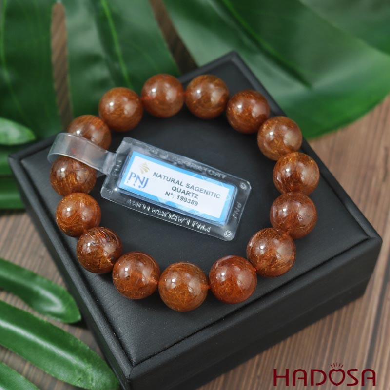 Vòng thạch anh tóc nâu đỏ 14mm cao cấp chuẩn 5A(-)