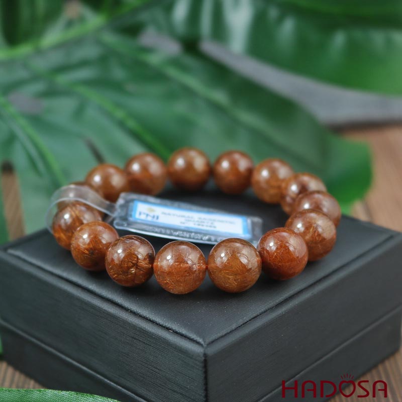 Vòng thạch anh tóc nâu đỏ 14mm cao cấp chuẩn 5A(-)