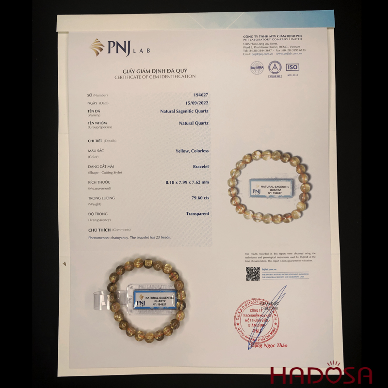 Vòng Thạch Anh tóc vàng 08mm chuẩn 7A