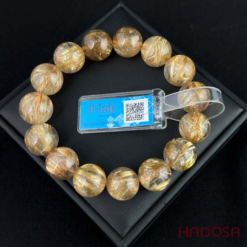 Vòng Thạch Anh tóc vàng 14mm đặc biệt cao cấp chuẩn 7A