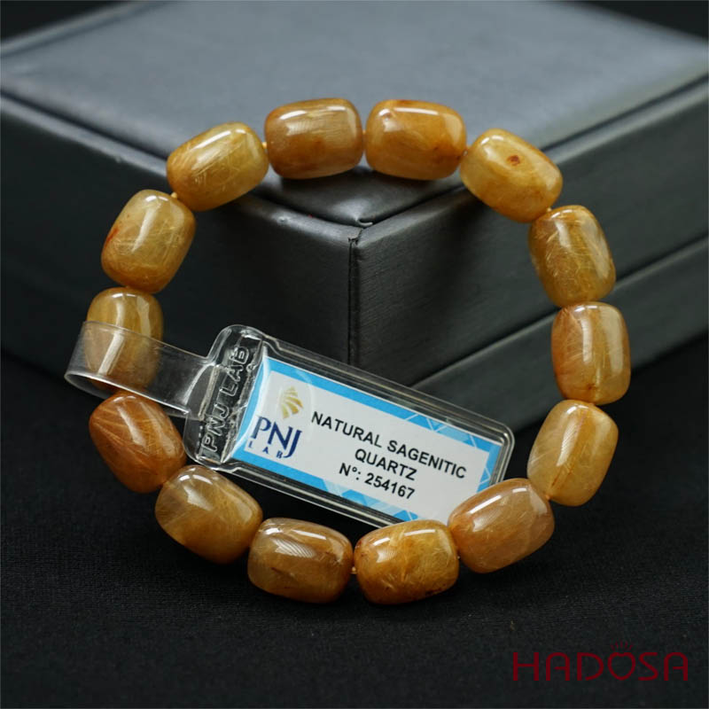Vòng Thạch anh tóc vàng hạt trụ 9x12mm chuẩn 5A