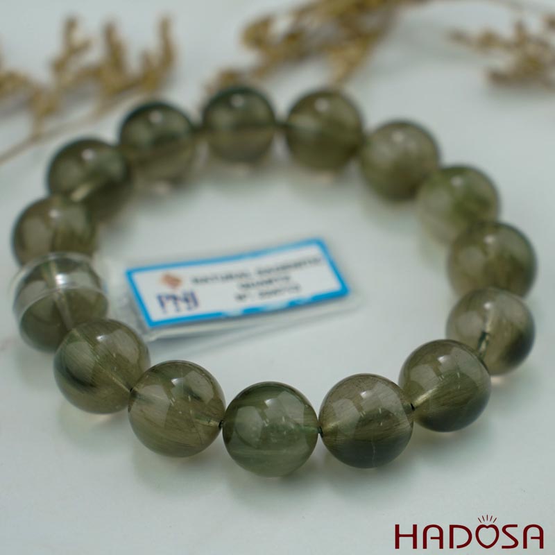 Vòng Thạch anh tóc xanh rêu 14mm chuẩn 7A