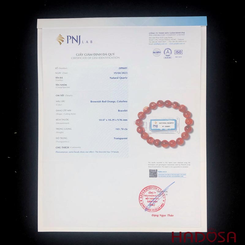 Vòng đá Thạch Anh ưu linh huyết 10mm