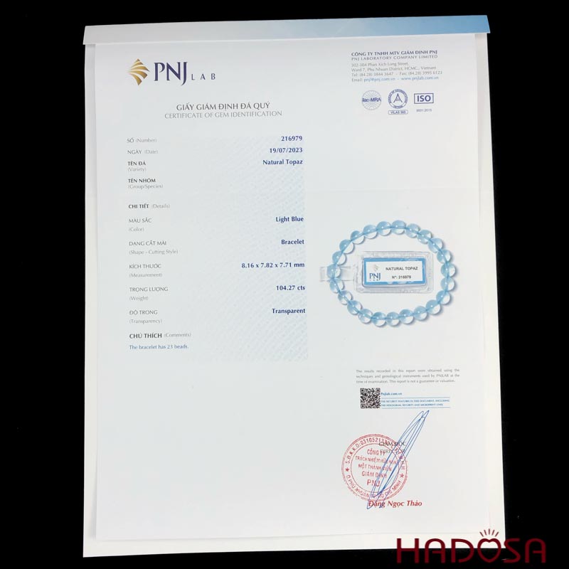 Vòng Topaz xanh 07mm 6A