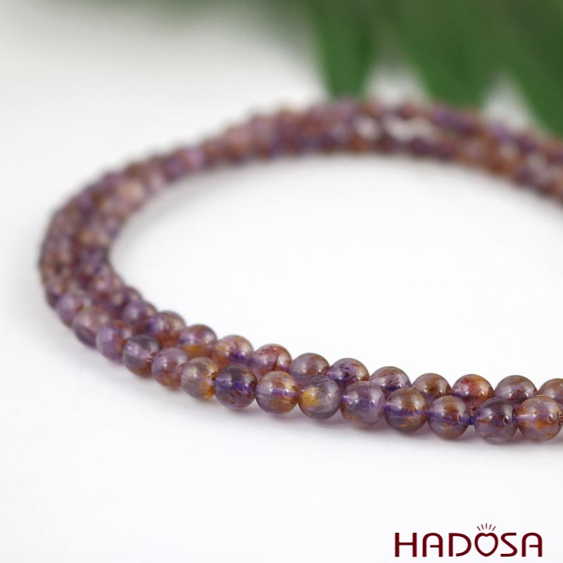 Tràng 108 hạt đá Thạch anh tím tóc vàng (Hỏa, Thổ)