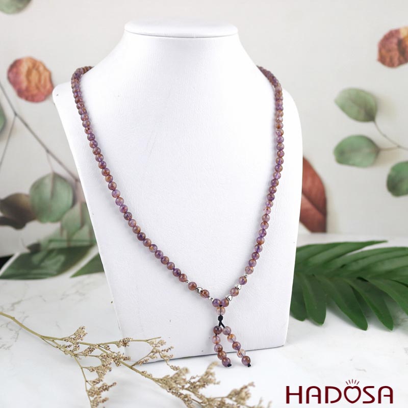 Tràng 108 hạt đá Thạch anh tím tóc vàng (Hỏa, Thổ)